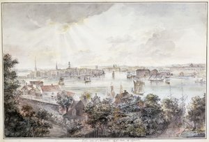 Pohled na Stockholm ze Soderu s královským palácem, Storkyrkan, Riddarholmskykan a Tskakykan,