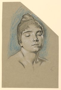 Kresba, portrétní skica mladé ženy se zavřenýma očima, asi 1885 od Elihu Vedder