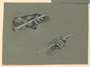studie dvou rukou držících flétny (?) od Elihu Vedder