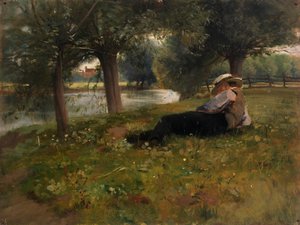 Muž ležící vedle potoka, konec 19.-začátek 20. století.