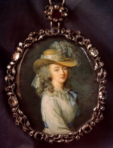 Portrét Jeanne Becu, hraběnky (nebo madam) du Barry (1743-1793) Miniaturní malba na slonovině připisovaná Nicolasi Lawreince (Le Jeune) (1737-1807) od Elisabeth Louise Vigee-Le Brun (1755-1842) Sun. 0,16x0,12m.