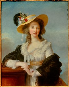 Portrét Yolande Gabrielle Martine de Polastron, vévodkyně z Polignacu (1749-1793) s malbou slaměného klobouku od Marie Elisabeth Louise Vigee Le brun (nebo Vigee-Lebrun nebo Vigee Lebrun) (1755-1842) 1782 Sun. 0,92x0,73 m - Portrét vévodkyně - Portrét od Elisabeth Louise Vigee Lebrun