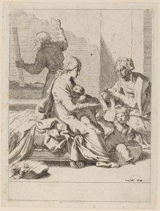 Svatá rodina se svatou Alžbětou a svatým Janem Křtitelem od Elisabetta Sirani