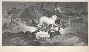 Lov medvěda, ilustrace z knihy "The second Grinnell Expedition in Search of Sir John Franklin...", 1856