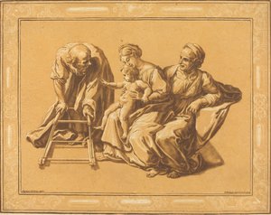 Svatá rodina od Elisha Kirkall, after Giulio Romano