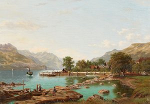 Krajina s horami u jezera Maggiore (olej na plátně) od Eliza Agnetus Emilius Nijhoff
