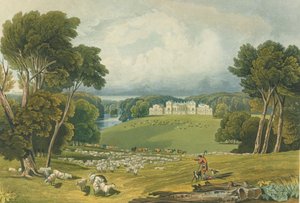 Pohled na Holkham Hall, Norfolk, vyryl Robert Havell (1769-1832) 1818 (barevná rytina) od Elizabeth Blackwell
