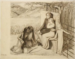 Dva milenci, 1854 (pero a hnědý inkoust na špinavě bílém papíře)