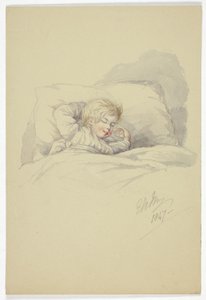 Dítě spí (recto) a rybáři na přístavišti (na druhou stranu) od Elizabeth Murray