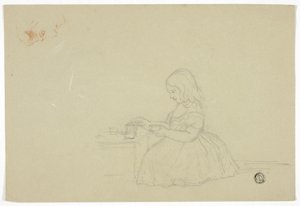 Mladá dívka nalévá čaj a profilová skica (recto) a skica italské městské ulice (verze) od Elizabeth Murray