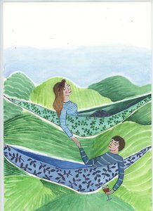Hanging Out, 2018 (akvarel a koláž) od Elizabeth Rider