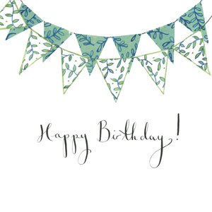 Happy Birthday Bunting, 2018 (akvarel a koláž) od Elizabeth Rider