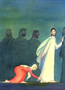 Žena si pomyslela: „Pokud se mohu jen dotknout lemu Jeho oděvu, budu uzdravena“, 2001 (bez papíru) od Elizabeth Wang