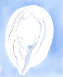Po zpovědi, rozhřešení, modlitbě a pokání jsem se ocitl - jak mi Pán vysvětlil - v "tanci" tří božských osob, 2005 (akvarel na papíře). od Elizabeth Wang