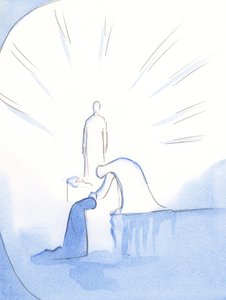 Jako by se ohýbala ze soklu, Panna Maria natáhla ruku a pohladila mě po hlavě. Těší se z těch, kteří o ní radostně mluví s ostatními, 2002 (bez papíru) od Elizabeth Wang