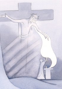 Při každé mši je vylévána Kristova drahocenná krev z kříže, pro naši spásu od hříchu, 2000 (bez papíru) od Elizabeth Wang