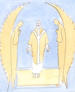 Při každé mši je před námi přítomen Ježíš Kristus, náš velký velekněz, který se za nás přimlouvá u svého Otce v nebi, 2004 (bez papíru) od Elizabeth Wang