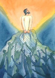 Při mši, jako rybář, Ježíš přitahuje do svého království ty, kteří ho milují, 2001 (bez papíru) od Elizabeth Wang