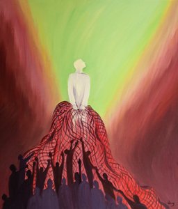 Při mši, jako rybář, Ježíš přitahuje do svého království ty, kteří ho milují, 2001 (olej na palubě) od Elizabeth Wang