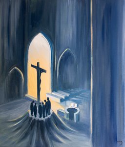 Při mši svaté přinášíme na díkůvzdání svatou a živou oběť, 2001 (olej na palubě) od Elizabeth Wang