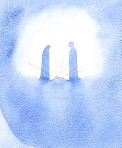 Při pohledu na zázračné dítě (jehož Matka před Ním stála v ještě panenské svatosti) byl svatý Josef mocně odměněn za svou víru., 2001 (bez papíru) od Elizabeth Wang