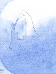 S prosbou o pomoc pro zesnulou duši jsem viděl, jak naše blahoslavená Paní vztáhla ruce, skláněla se nad ‚okrajem‘ nebes a přitahovala ho ke slávě., 2001 (bez papíru) od Elizabeth Wang