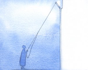 Přiznáním své slabosti a sobeckých nadějí je to, jako bych otevřel vysoké okno ve své duši. Světlo se rozlévá uvnitř, 2002 (w/c na papíře) od Elizabeth Wang