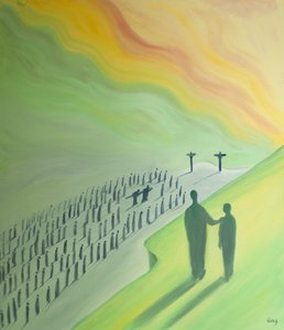 Meditováním o Kristově utrpení se mu stáváme vděční a soucitní vůči druhým, 2000 (olej na palubě) od Elizabeth Wang