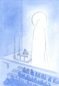 Kristus a Jeho Svatá Matka jsou naživu, nyní v nebi, slavní. Být takto oslavován znamená být majestátní a dokonalý ve všech směrech, 2001 (bez papíru na papíře) od Elizabeth Wang