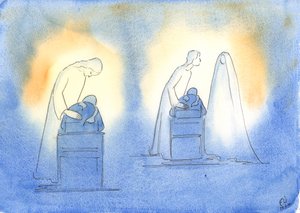 Kristus a Jeho matka jsou potěšeni, kdykoli se na ně obracíme s jednoduchostí a důvěrou dítěte, 2003 (bez papíru) od Elizabeth Wang