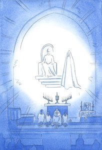 Kristus trůní nad námi, ve slávě, na naší novéně a požehnání, což je jako nebeský večírek. Naše matka Mary stojí radostně blízko, 2002 (w/c na papíře) od Elizabeth Wang