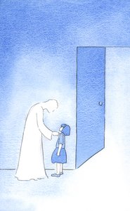 Kristus, stejně jako starší bratr nebo přítel, se těší z našeho úsilí být připraven na slavení mše, 2002 (bez papíru) od Elizabeth Wang