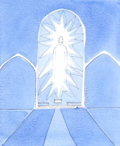 Kristus, náš Bůh, je svátostně přítomen v celé své slávě ve svatostánku, 2005 (akvarel na papíře) od Elizabeth Wang