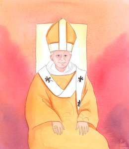 Kristus mi řekl, že nikdo není tak jasnozřivý jako papež Benedikt XVI., pokud jde o změny, které jsou nutné k zajištění toho, aby se posvátná liturgie konala vhodným způsobem, hodným nebe, 2005 (akvarel na papíře) od Elizabeth Wang