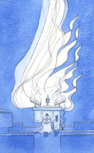 Kristova skutečná přítomnost na oltáři je tak slavná, je to, jako by oheň chvály a slávy stoupal vzhůru k Otci, 2002 (bez papíru) od Elizabeth Wang