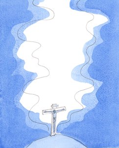 Kristova oběť na Kalvárii, znovu zpřítomněná ve mši svaté svátostným způsobem, je "vonnou" obětí, jejíž vůně - poslušnosti a lásky - stoupá k nebi, vzdává Otci důstojnou chválu a je všeobjímající, 2005 (akvarel na papíře) od Elizabeth Wang