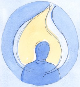 Kristova přítomnost v duši, ve svatém přijímání, je jako oheň, který spaluje malé nedostatky a který stoupá k nebi, 2002 (bez papíru) od Elizabeth Wang