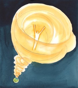 Z "víru" lásky, který je životem tří božských osob v Božství, sestoupil Kristus na zem při svém vtělení v lůně Panny Marie, 2005 (akvarel na papíře) od Elizabeth Wang