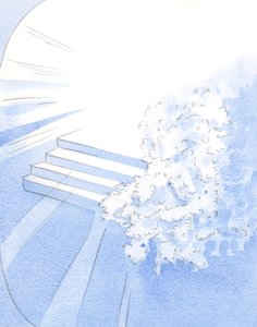 Bůh přivítal své umučené mnichy ve společnosti Svatých. Bílé květy zdobily vchod do slávy, 2002 (bez papíru na papíře) od Elizabeth Wang