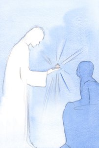 Natáhl malou trofej, která měla tvar krystalu. Představovalo to čistotu záměru, o který jsem se usiloval, 2002 (bez papíru) od Elizabeth Wang