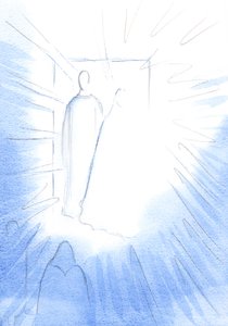 Nebeské dveře se otevřely, zdálo se, v modlitbě, na zvláštní výročí, aby odhalily nebeské přátele a nebeskou slávu, 2002 (bez papíru) od Elizabeth Wang