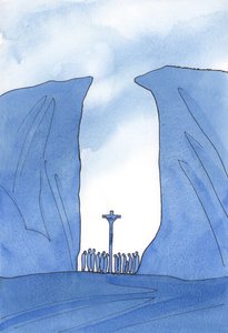 Jakkoli je naše komunita malá, izolovaná nebo pronásledovaná, Kristus je mezi námi při mši svaté, jako v propasti, 2001 (bez papíru) od Elizabeth Wang