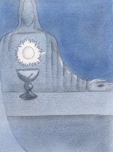 Viděl jsem Ježíše, skutečně přítomného na oltáři; a viděl jsem hostitele lesknoucího se ‚jako jeho srdce‘, 2000 (bez papíru na papíře) od Elizabeth Wang