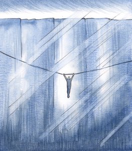Lpěl jsem pouze vírou, lpěl jsem na tenké nitce naděje, zavěšené nad obrovskou propastí, 2000 (bez papíru na papíře) od Elizabeth Wang