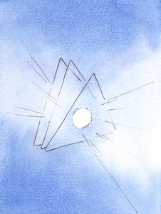 Byl mi ukázán symbol Nejsvětější Trojice: tři trojúhelníky, s ohněm jako roztavená láva (představující Božskou Lásku) v srdci každého, 2003 (bez papíru na papíře) od Elizabeth Wang