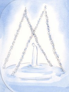 V nebi visely girlandy nad místem, kde oddaný kněz Panny Marie přijal Boží odměnu a slávu, 2002 (bez papíru) od Elizabeth Wang