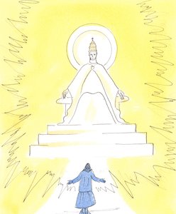 Ve víře můžeme vidět planoucí světlo, vysoko v kostele nad svatyní, 2004 (bez papíru na papíře) od Elizabeth Wang