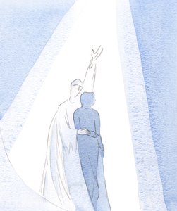 Pouze silou a vůlí Kristovou můžeme uniknout rozptýlení a prorazit nebe v modlitbách bez námahy., 2001 (w/c na papíře) od Elizabeth Wang
