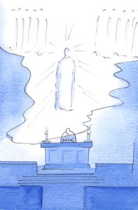 Bylo to, jako by podlaha samotného nebe byla rozšířena přes oltář, takže Kristus byl přítomen jak v nebi, tak na oltáři, 2003 (bez papíru) od Elizabeth Wang