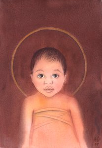 Ježíš Kristus je pravý Bůh, který na sebe vzal naši lidskou přirozenost, má pokoru a dobrotu, aby mezi nás přišel jako pouhé nemluvně, 2003 (bez papíru) od Elizabeth Wang